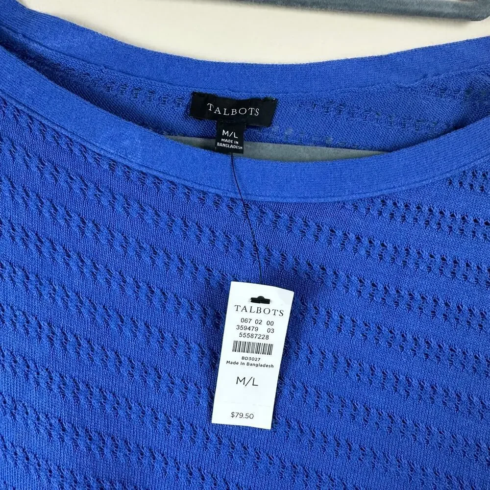 Talbots Asymmetrical Poncho Knit Top Womens M/L Blue NWT Swim Coverup Coastal